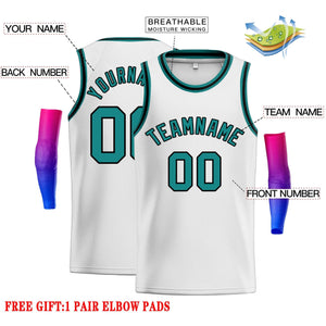 Custom White Teal-Black Classic Tops Men Casual Basketball Jersey