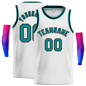 Custom White Teal-Black Classic Tops Men Casual Basketball Jersey