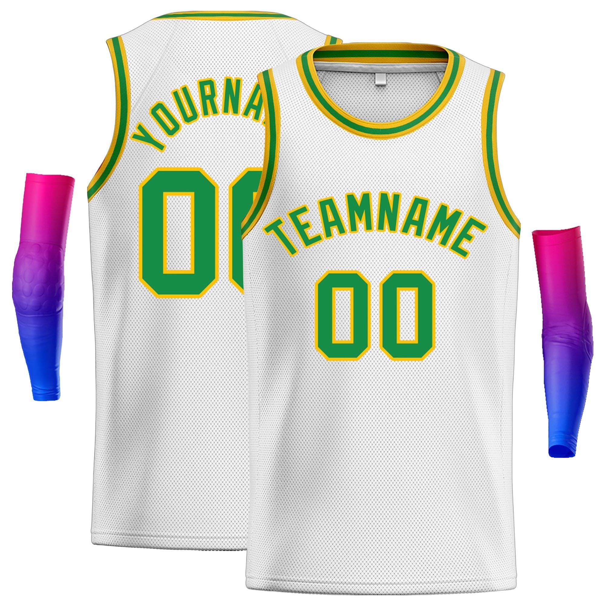 Maillot de basket-ball décontracté pour hommes, haut classique personnalisé blanc vert-jaune