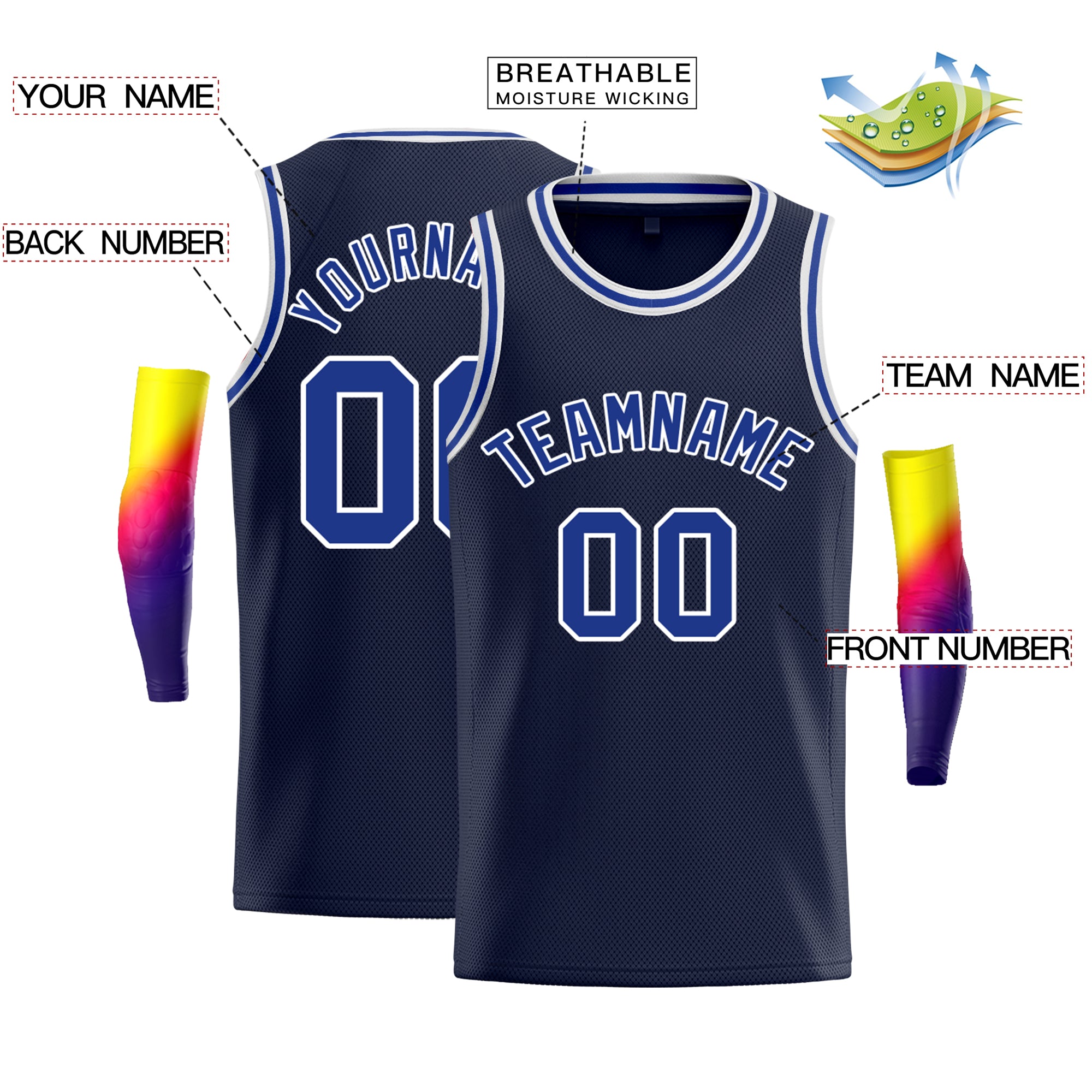 Custom Navy White-Royal Classic Tops Basketball Jersey