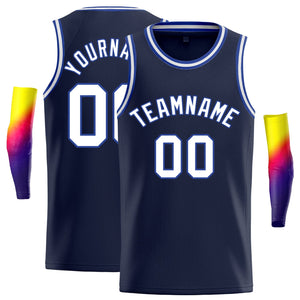 Custom Navy White-Royal Classic Tops Breathable Basketball Jersey