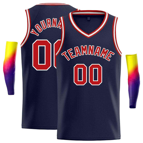 Custom Navy White-Red Classic Tops Men Casual Basketball Jersey