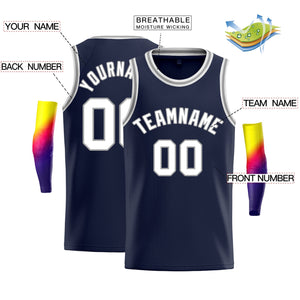 Custom Navy White-Grey Classic Tops Vest Basketball Jersey