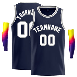 Custom Navy White-Grey Classic Tops Vest Basketball Jersey