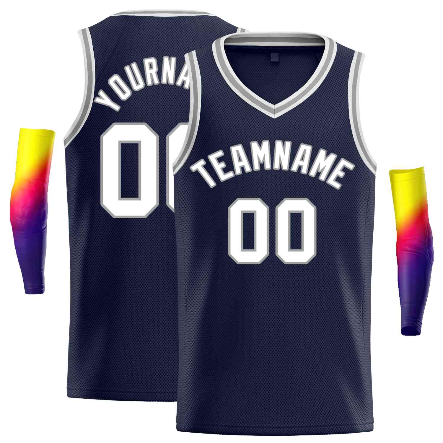 Custom Navy White-Gray Classic Tops Men Casual Basketball Jersey