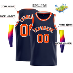 Custom Navy Orange-White Classic Tops Breathable Basketball Jersey