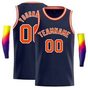 Custom Navy Orange-White Classic Tops Breathable Basketball Jersey