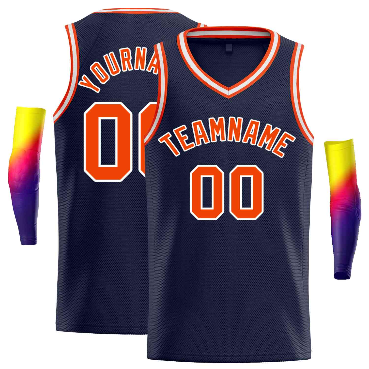 Custom Navy Orange-White Classic Tops Men Casual Basketball Jersey