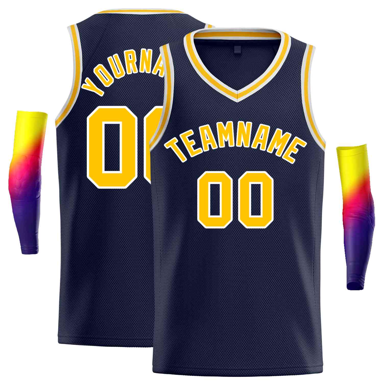 Custom Navy Yellow-White Classic Tops Men Casual Basketball Jersey