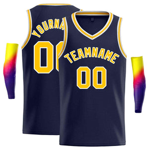 Maillot de basket-ball personnalisé pour hommes, haut classique jaune-blanc marine, décontracté