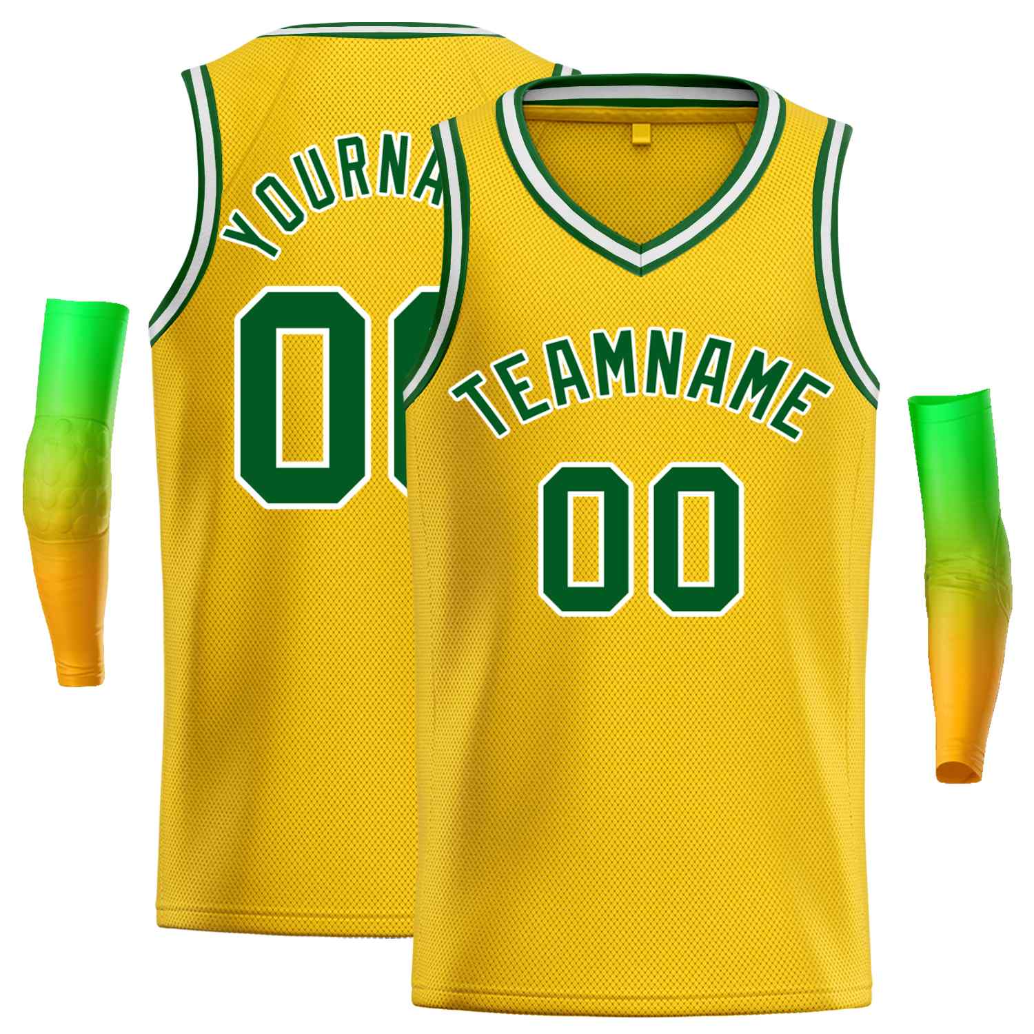 Maillot de basket-ball décontracté pour hommes, haut classique personnalisé jaune vert-blanc