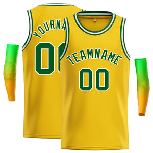 Maillot de basket-ball décontracté, haut classique jaune vert-blanc personnalisé