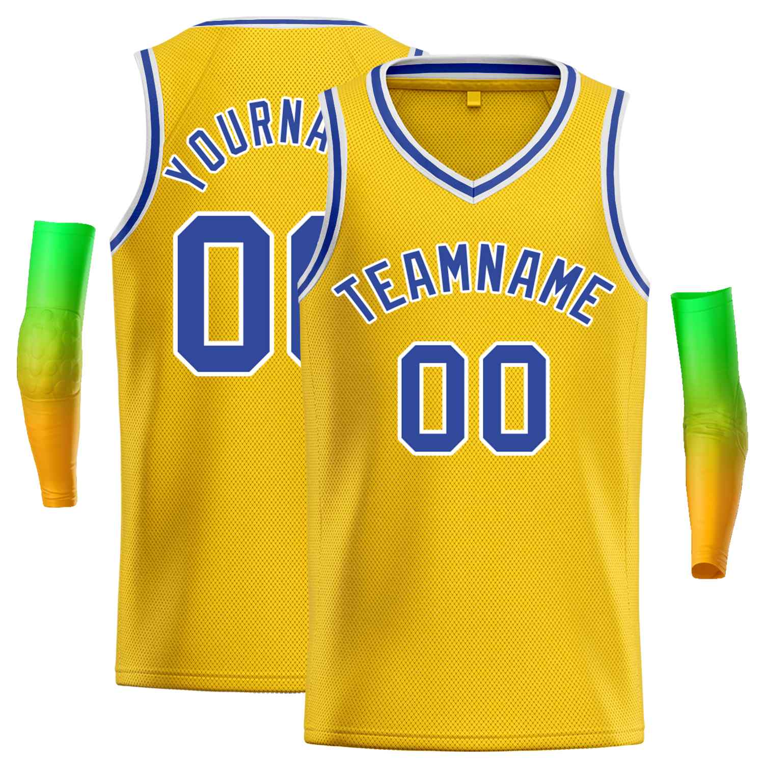 Maillot de basket-ball décontracté pour hommes, haut classique personnalisé jaune bleu clair-blanc