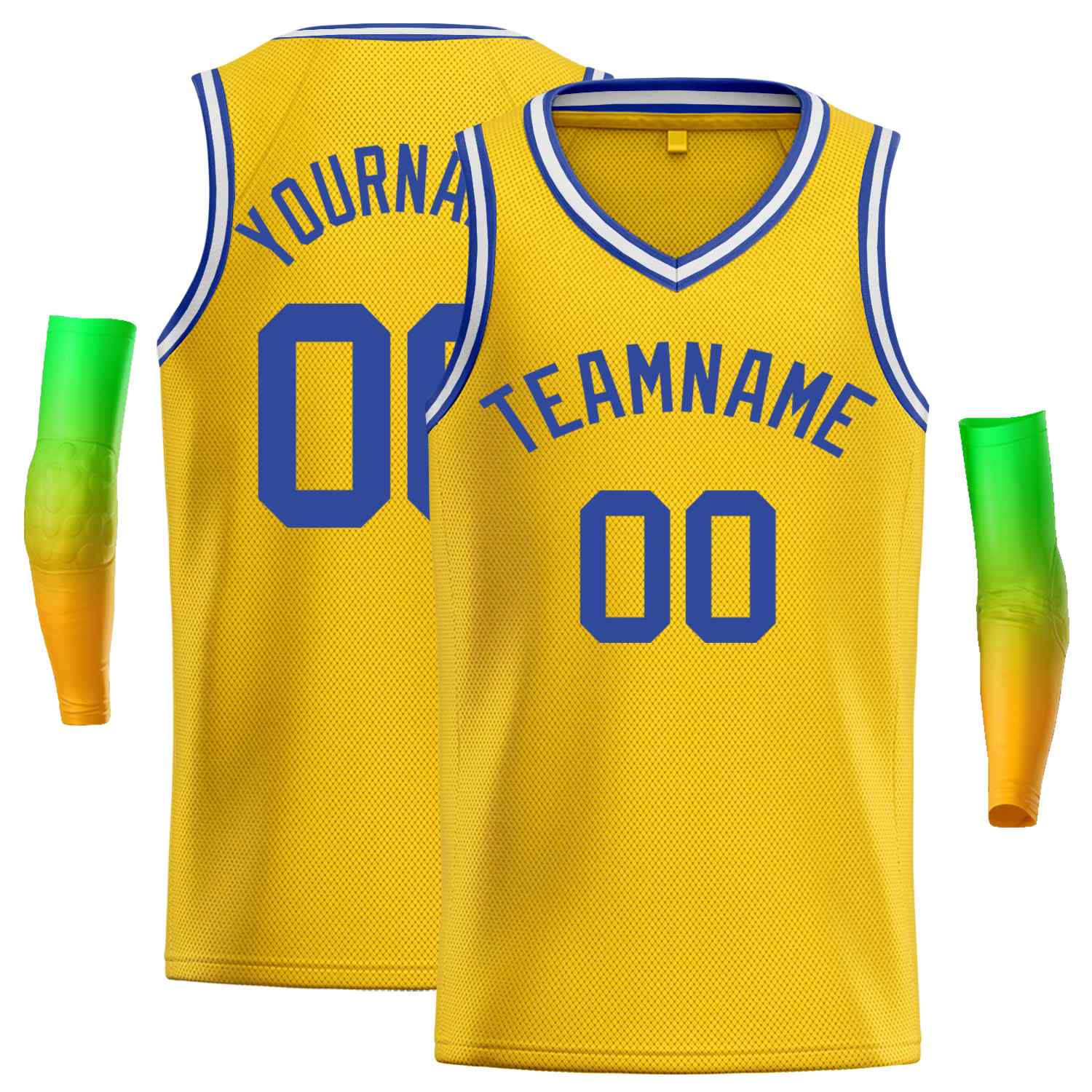 Maillot de basket-ball décontracté pour hommes, haut classique personnalisé jaune bleu clair-blanc