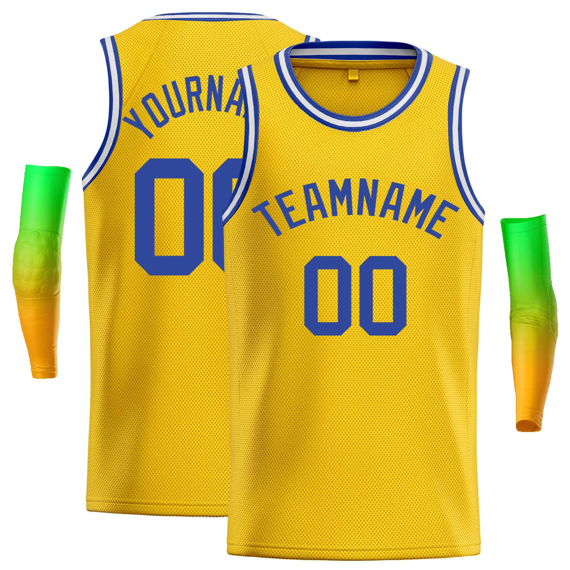 Maillot de basket-ball décontracté, haut classique jaune Royal-blanc personnalisé