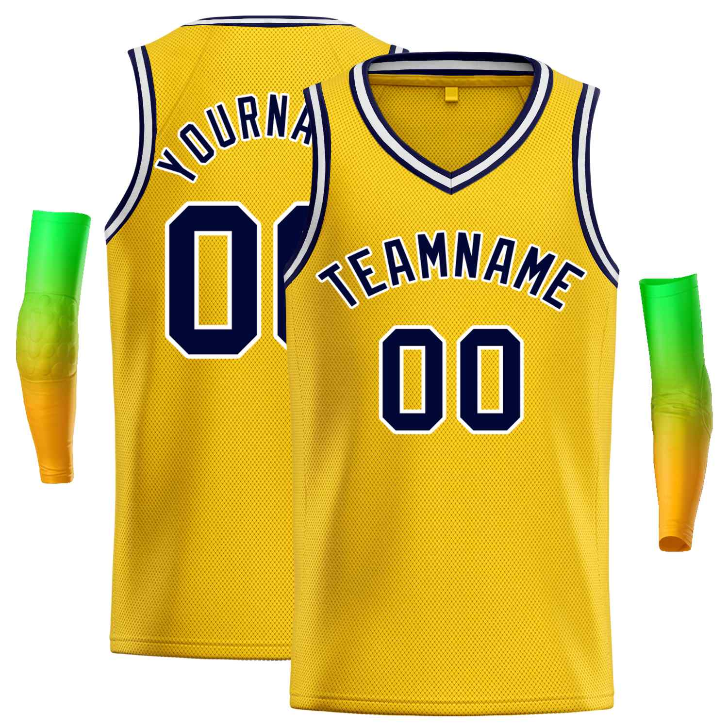 Maillot de basket-ball décontracté pour hommes, haut classique jaune marine-blanc personnalisé