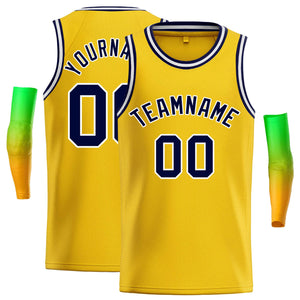 Custom Yellow Navy-White Classic Tops Casual Basketball Jersey