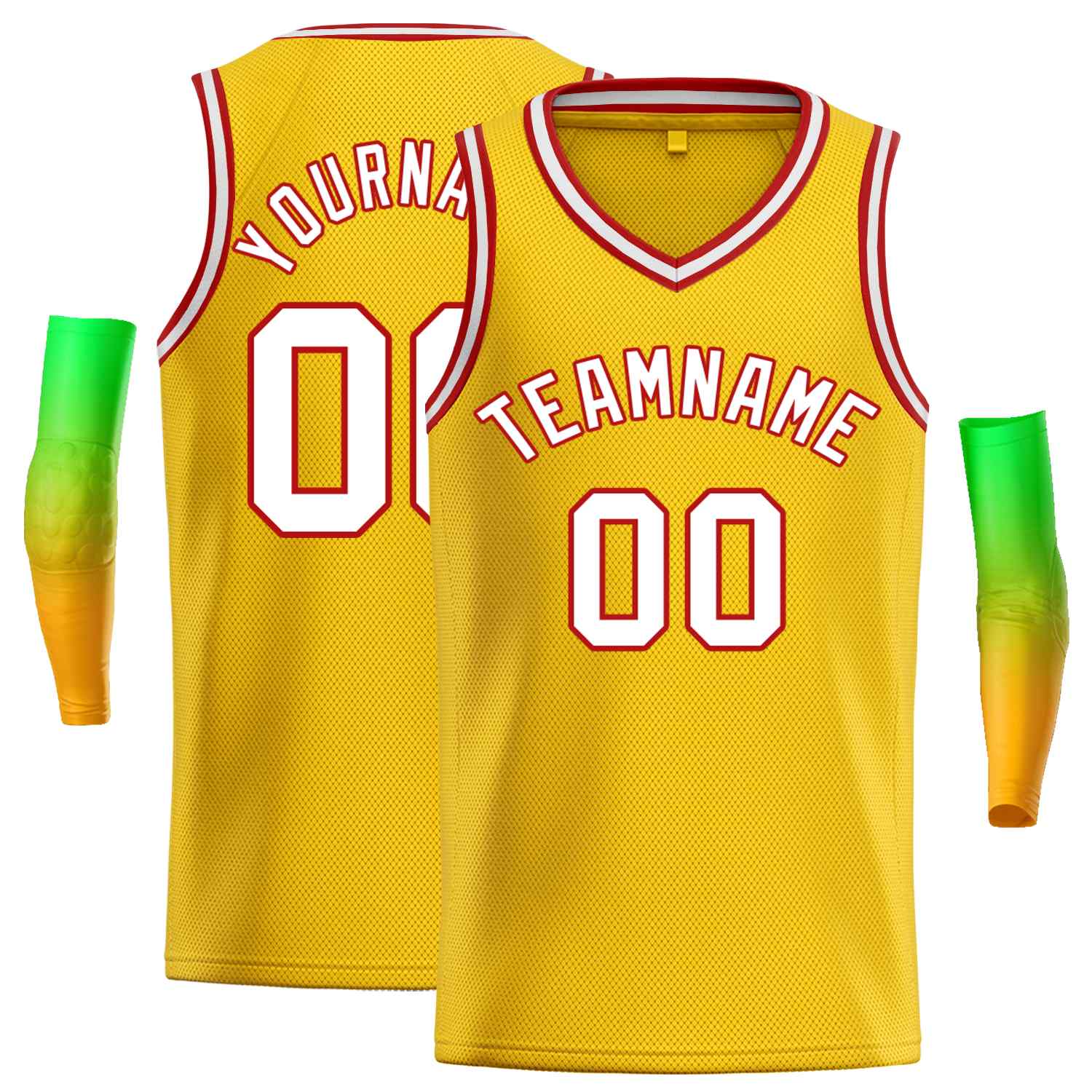 Maillot de basket-ball décontracté pour hommes, haut classique jaune blanc-rouge personnalisé