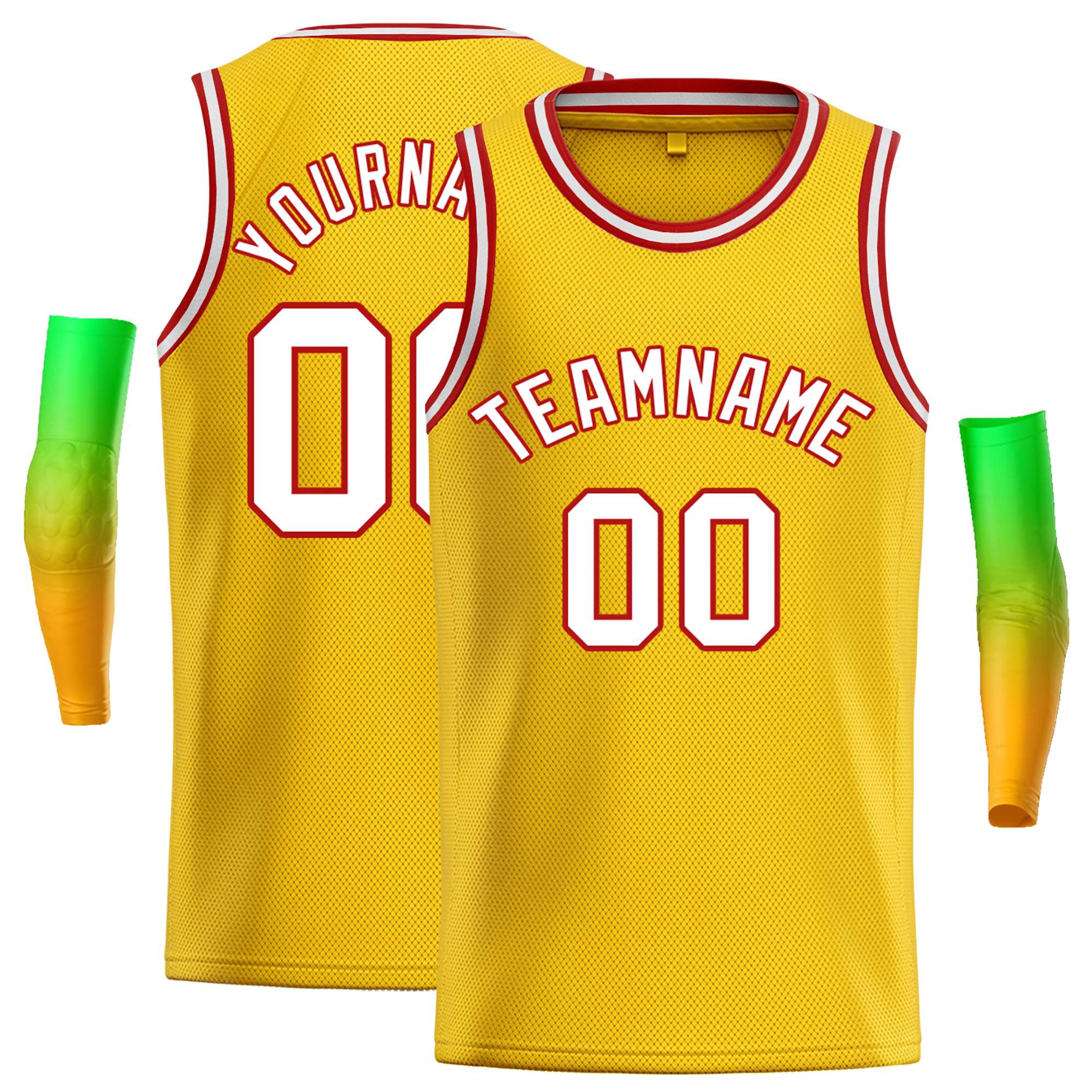 Maillot de basket-ball décontracté, haut classique jaune blanc-rouge personnalisé