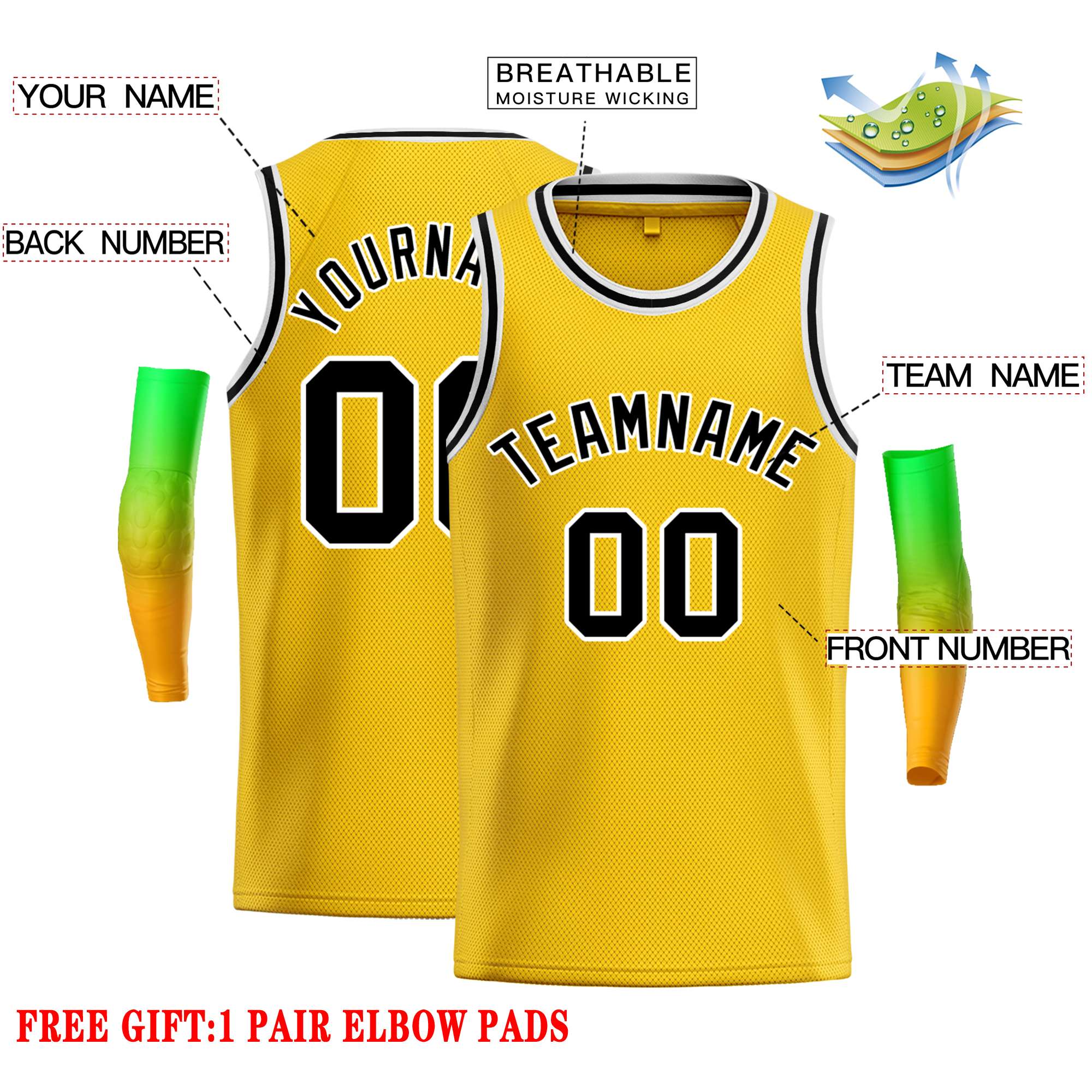 Custom Yellow Black-White Classic Tops Casual Basketball Jersey