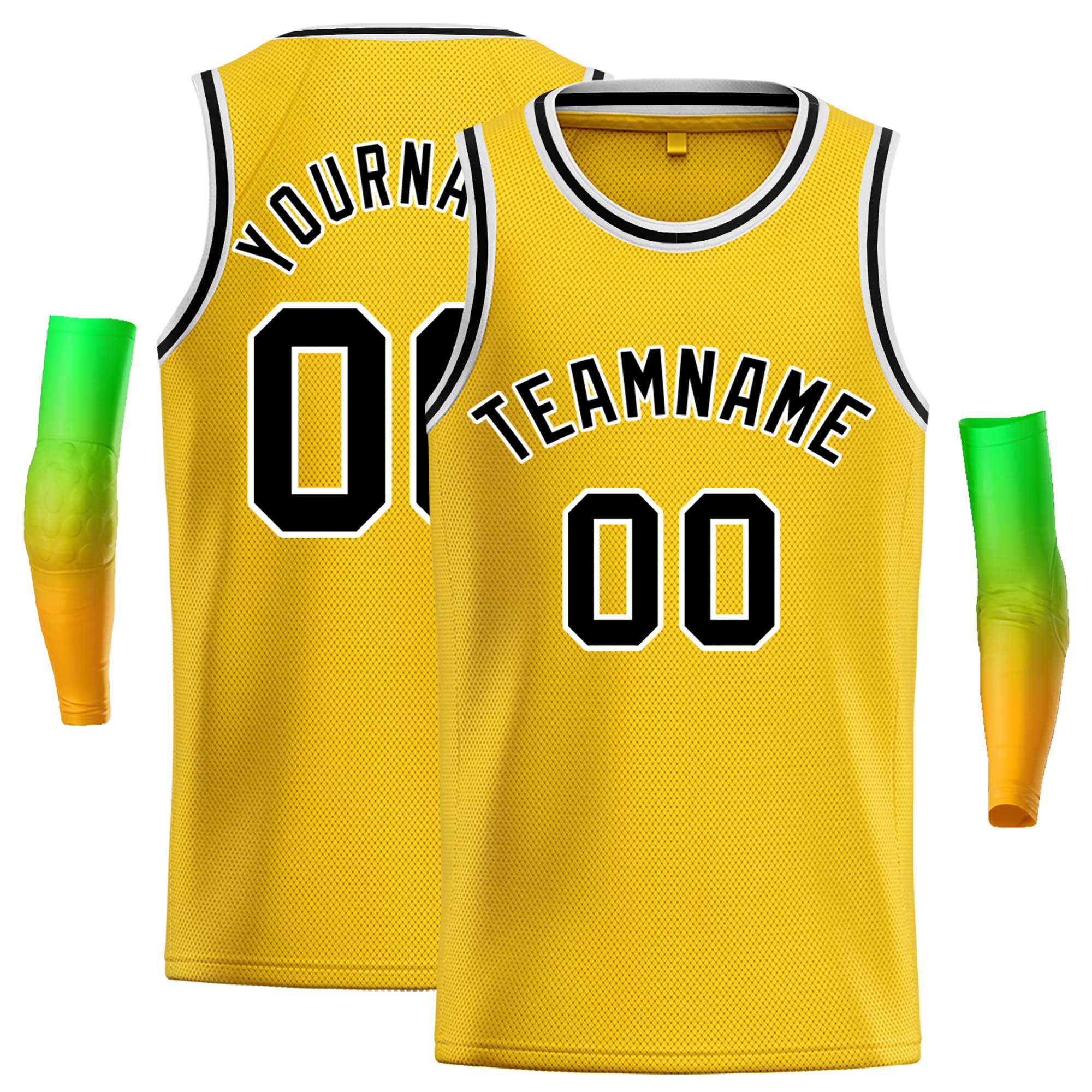 Maillot de basket-ball décontracté, personnalisé, jaune, noir et blanc, hauts classiques