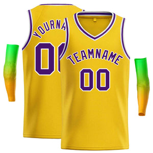 Maillot de basket-ball décontracté pour hommes, haut classique jaune violet-blanc personnalisé