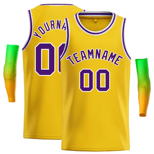 Custom Yellow Purple-White Classic Tops Casual Basketball Jersey