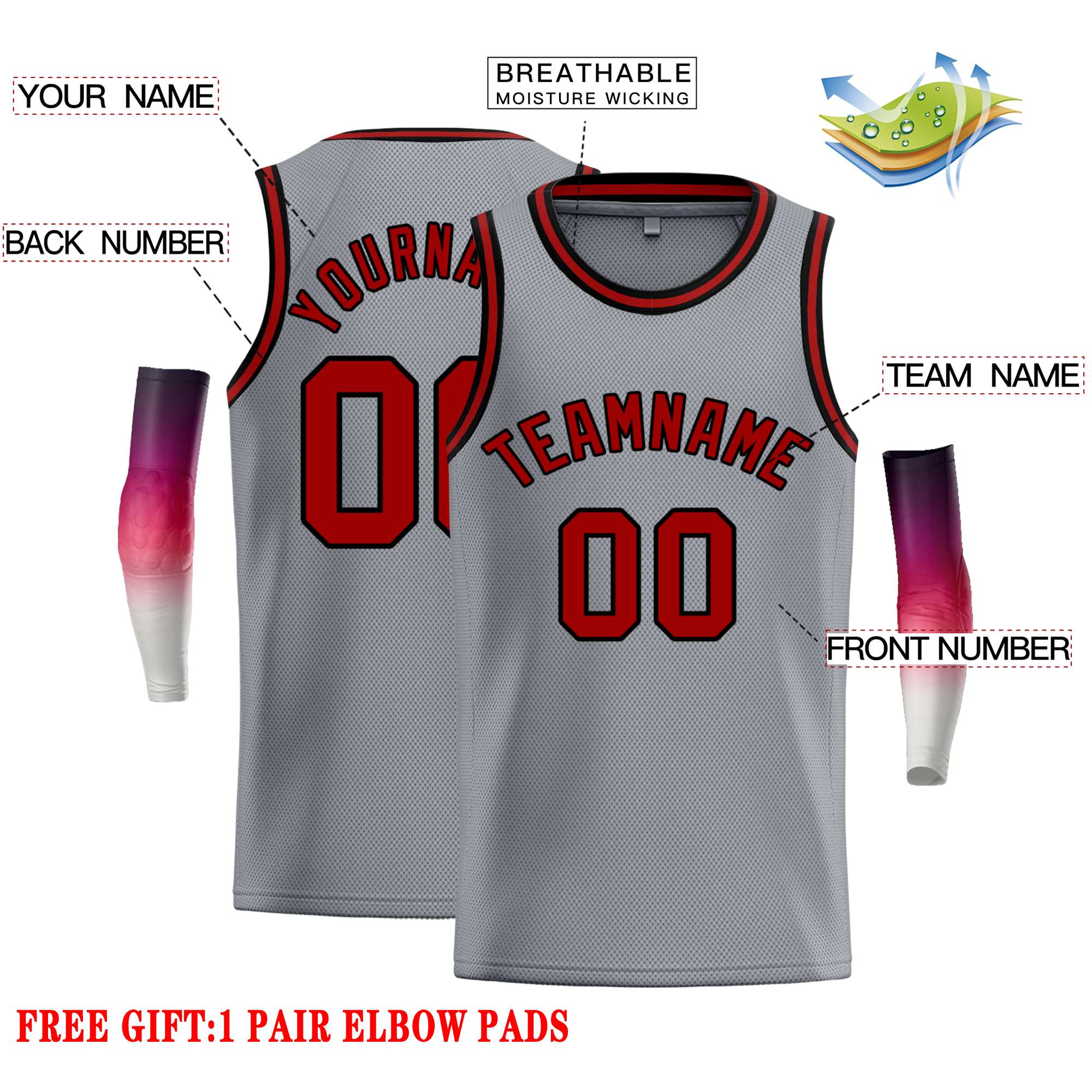 Custom Dark Gray Red-Black Classic Tops Casual Basketball Jersey