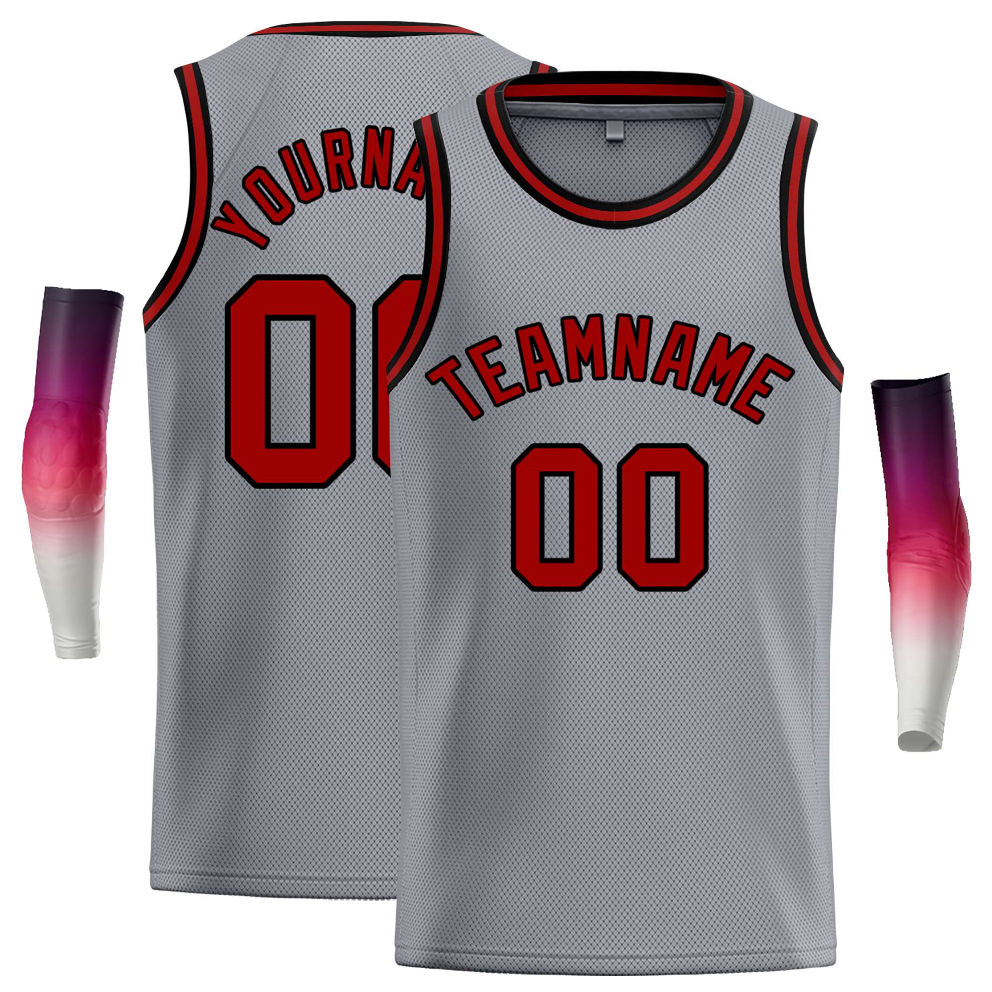 Maillot de basket-ball décontracté, haut classique personnalisé gris foncé rouge-noir