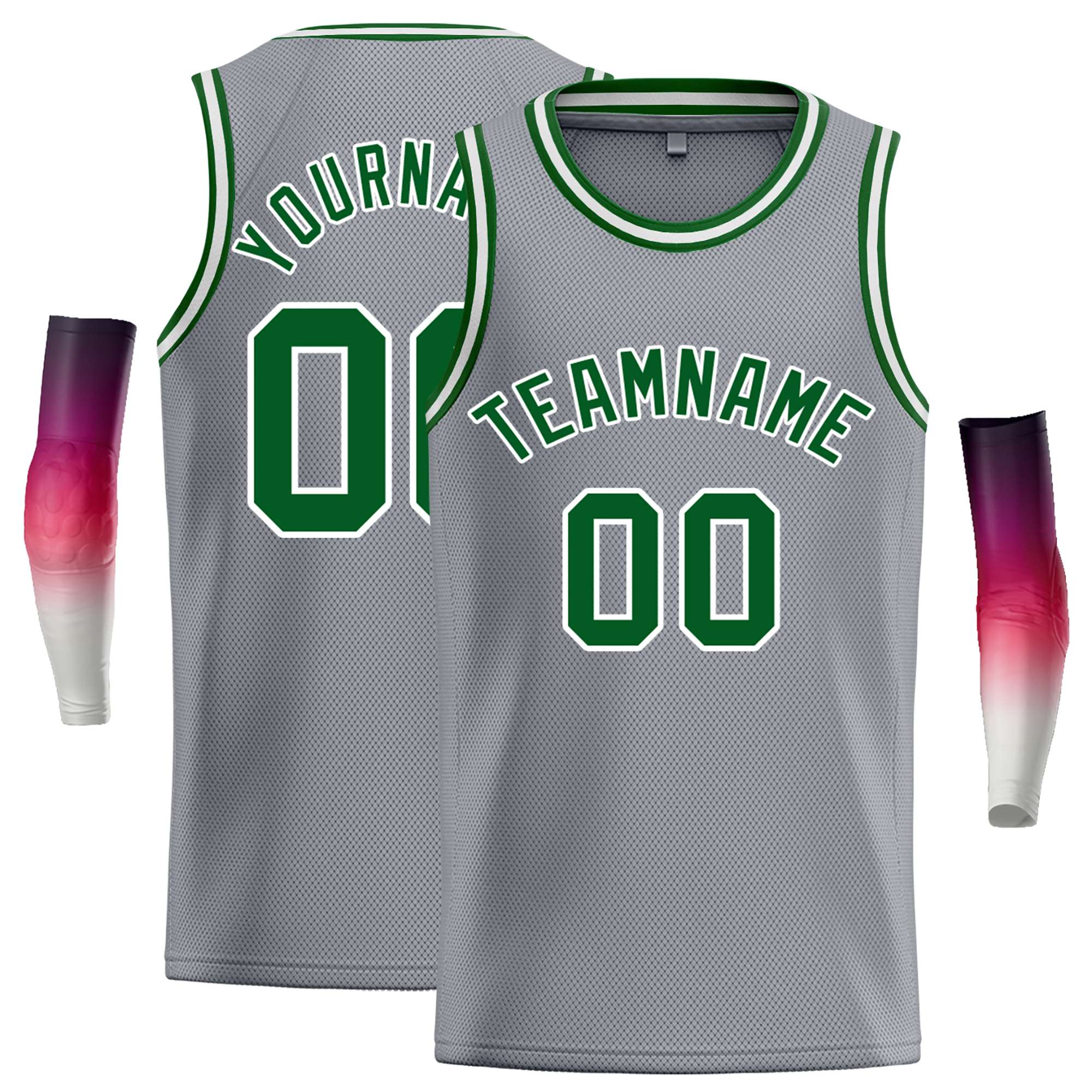 Maillot de basket-ball décontracté, personnalisé, gris foncé, vert-blanc, hauts classiques, décontracté