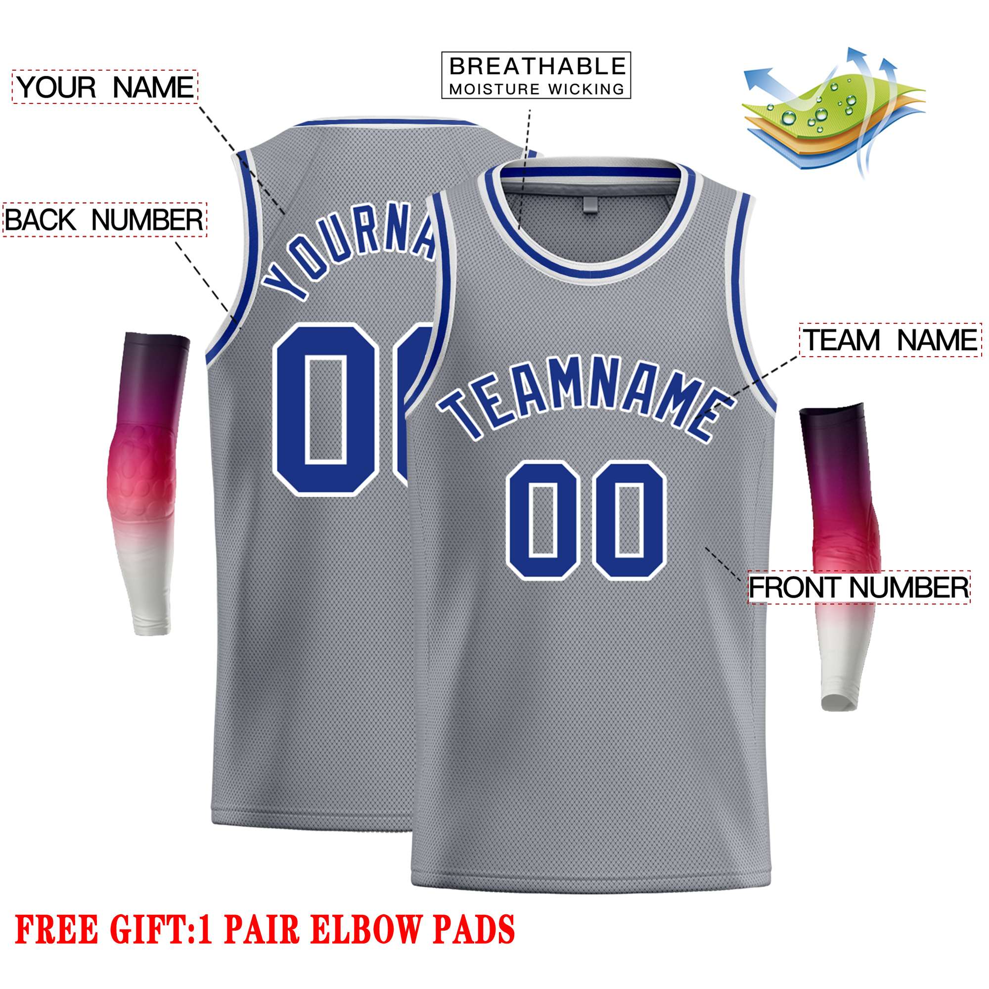 Custom Dark Gray Royal-White Classic Tops Casual Basketball Jersey