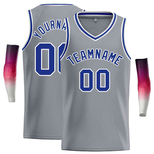 Maillot de basket-ball décontracté pour hommes, haut classique gris foncé Royal-blanc personnalisé