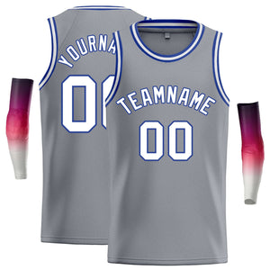 Maillot de basket-ball décontracté, personnalisé, gris foncé, blanc-Royal, classique, décontracté