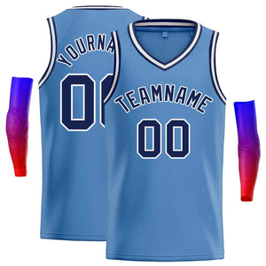 Maillot de basket-ball décontracté pour hommes, haut classique bleu clair personnalisé Navv-blanc