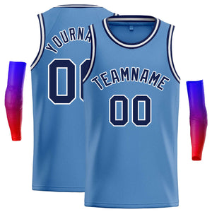 Custom Light Blue Navy-White Classic Tops Casual Basketball Jersey