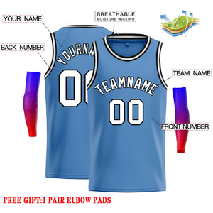 Custom Light Blue White-Black Classic Tops Casual Basketball Jersey