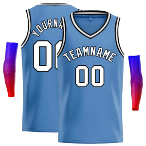 Custom Light Blue White-Black Classic Tops Men Casual Basketball Jersey