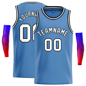 Custom Light Blue White-Black Classic Tops Casual Basketball Jersey