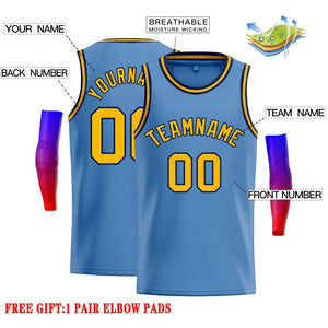 Custom Light Blue Yellow-Navy Classic Tops Casual Basketball Jersey