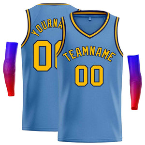 Maillot de basket-ball personnalisé bleu clair jaune-Navv, hauts classiques pour hommes, décontracté