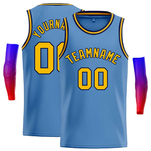 Custom Light Blue Yellow-Navy Classic Tops Casual Basketball Jersey