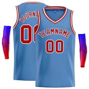 Custom Light Blue Red-White Classic Tops Men Casual Basketball Jersey