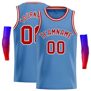 Custom Light Blue Red-White Classic Tops Casual Basketball Jersey