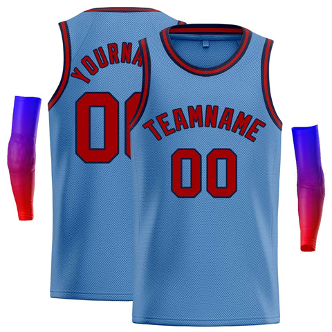 Custom Light Blue Red-Navy Classic Tops Casual Basketball Jersey