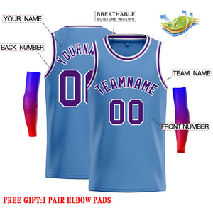 Custom Light Blue Purple-White Classic Tops Casual Basketball Jersey