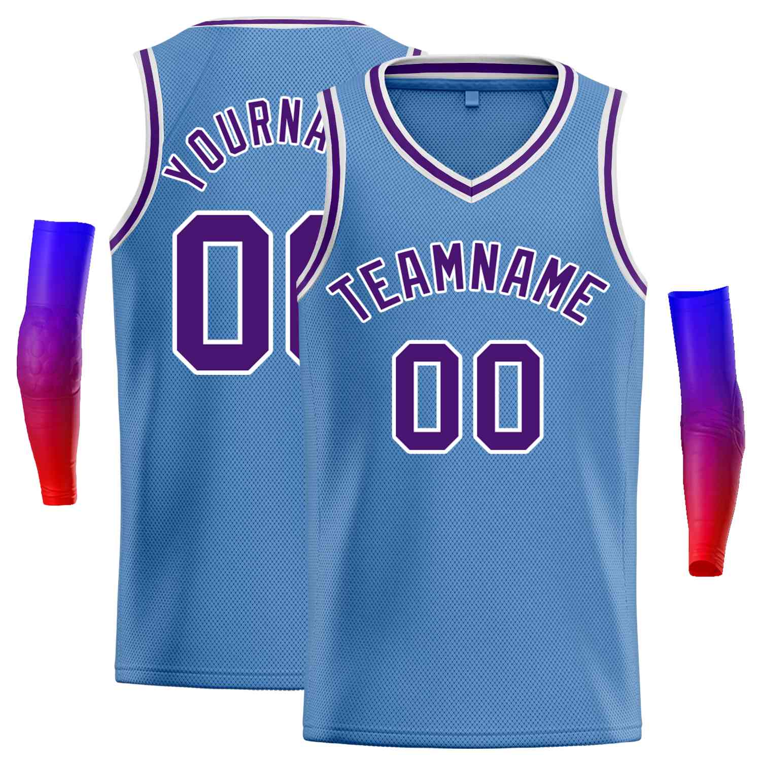 Maillot de basket-ball décontracté pour hommes, haut classique personnalisé bleu clair violet-blanc