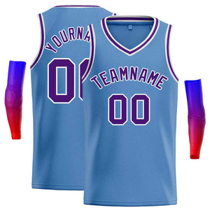 Custom Light Blue Purple-White Classic Tops Men Casual Basketball Jersey