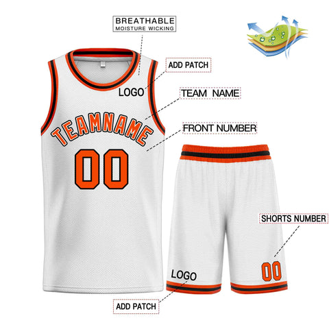 Custom White Orange-Black Classic Sets Curved Basketball Jersey