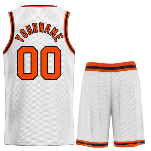Custom White Orange-Black Classic Sets Curved Basketball Jersey
