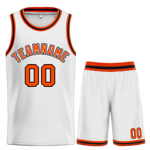 Custom White Orange-Black Classic Sets Curved Basketball Jersey